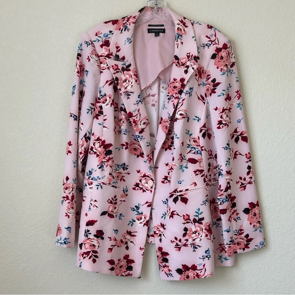 Lane Bryant Pink Floral Open-Front Blazer - Picture 2 of 9